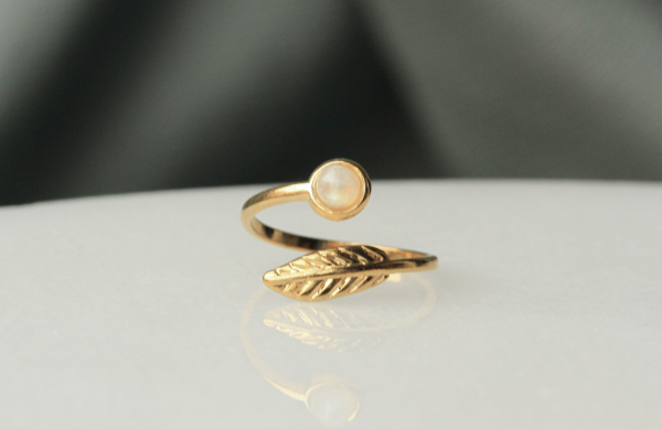 Damen Ring Mondstein gold Blätter Fingerring Geschenk Frauen Freundin